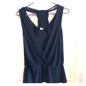 Navy Open Back Tank with woven back detailing